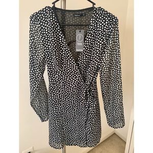 Petite Print Long Sleeve Wrap Dress